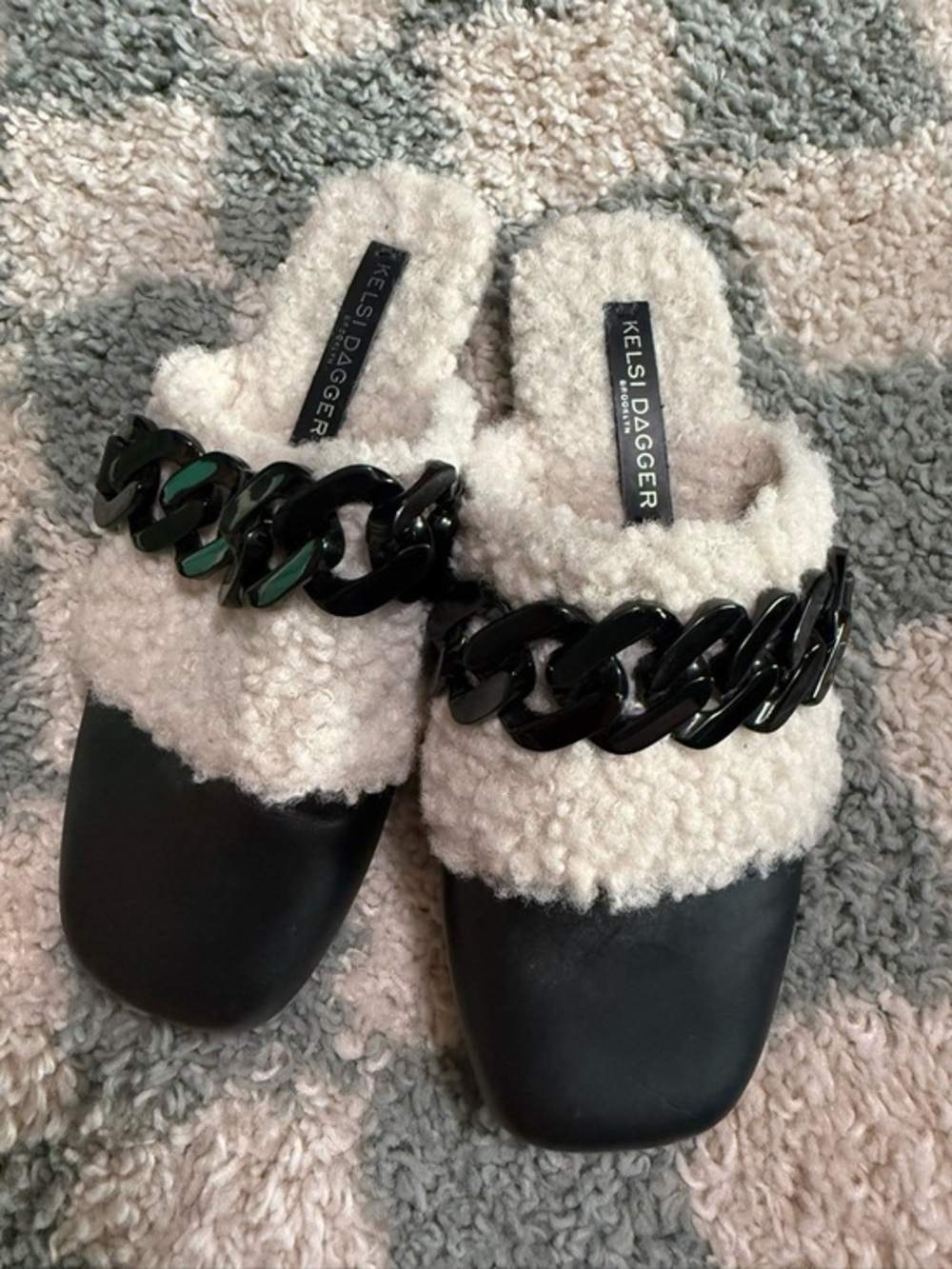 KELSI DAGGER Anthropologie Brooklyn Washer Faux Fur Lined Mules Size 7 Classy